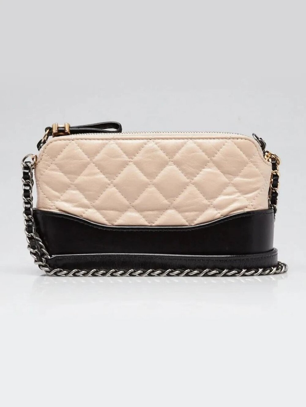 Chanel Beige/Black Quilted Leather Gabrielle Clutch With Chain Bag